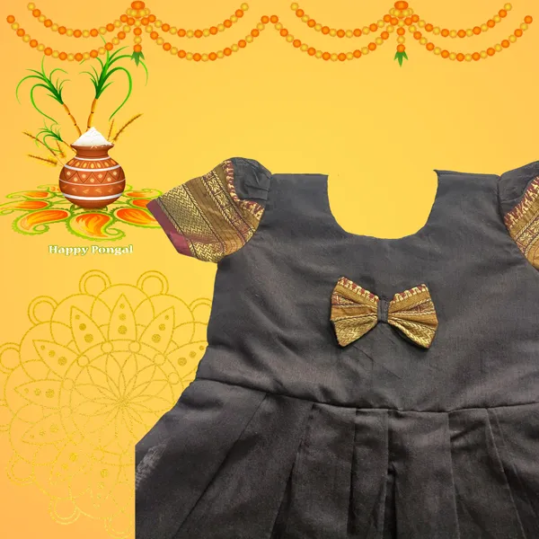 Baby_Girls'_Black_Acrylic_Cotton_Dress_Traditional_Frock|_Perfect_for_Makar_Sankranti_Pongal_Pedda_Panduga_BOR_Nahan