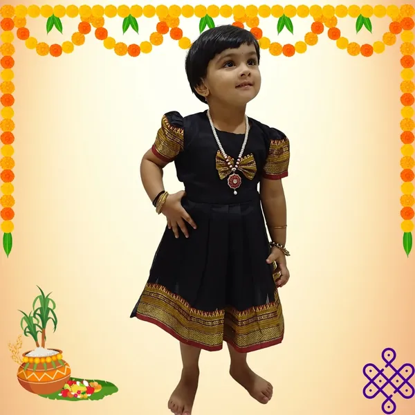 Baby_Girls'_Black_Acrylic_Cotton_Dress_Traditional_Frock|_Perfect_for_Makar_Sankranti_Pongal_Pedda_Panduga_BOR_Nahan