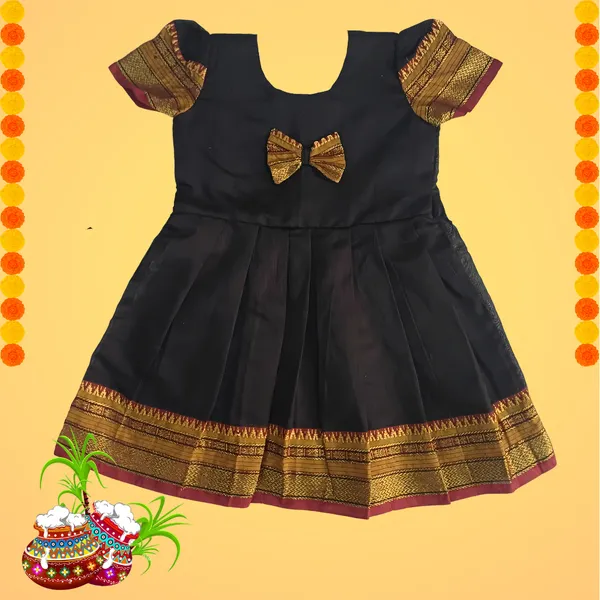 Baby_Girls'_Black_Acrylic_Cotton_Dress_Traditional_Frock|_Perfect_for_Makar_Sankranti_Pongal_Pedda_Panduga_BOR_Nahan