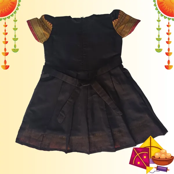 Baby_Girls'_Black_Acrylic_Cotton_Dress_Traditional_Frock|_Perfect_for_Makar_Sankranti_Pongal_Pedda_Panduga_BOR_Nahan