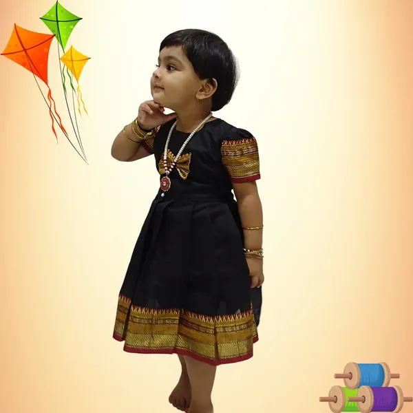 Baby_Girls'_Black_Acrylic_Cotton_Dress_Traditional_Frock|_Perfect_for_Makar_Sankranti_Pongal_Pedda_Panduga_BOR_Nahan