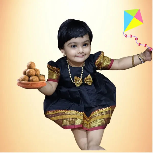Baby_Girls'_Black_Acrylic_Cotton_Dress_Traditional_Frock|_Perfect_for_Makar_Sankranti_Pongal_Pedda_Panduga_BOR_Nahan