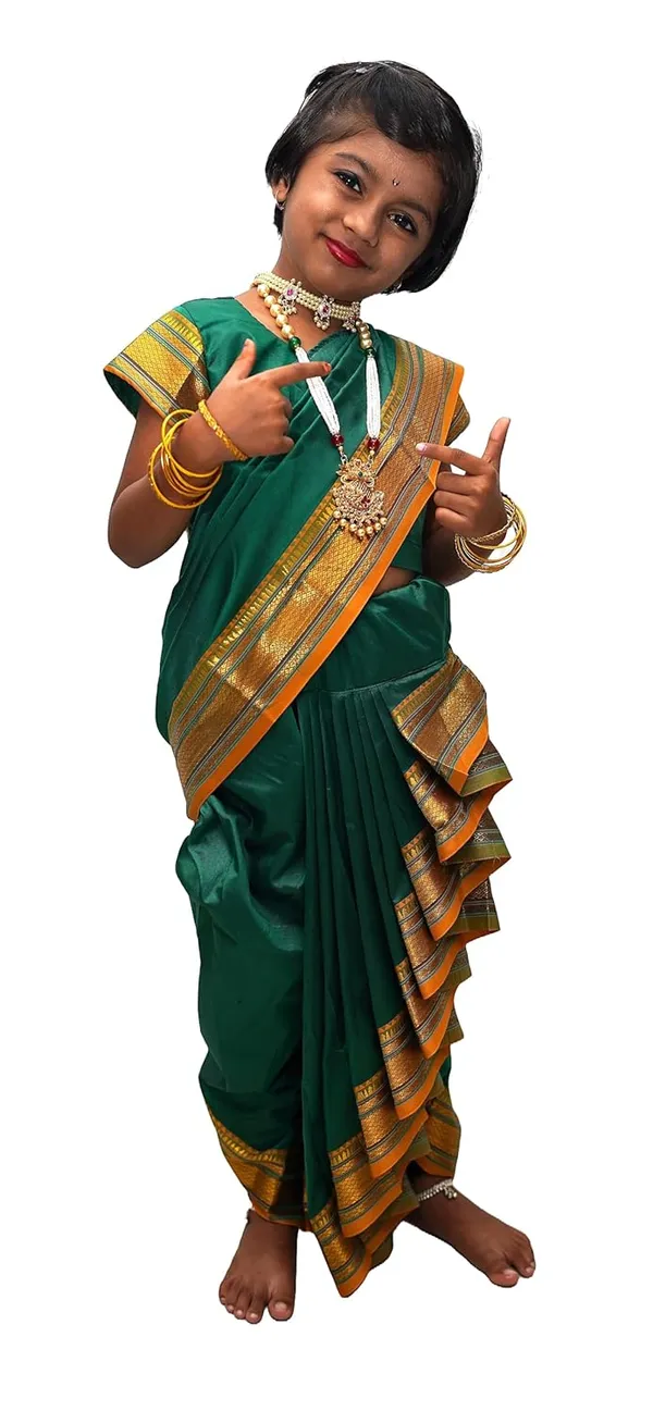 Green_Belgaon_Silk_Premium_&_Elegant_Nauwari_Saree_For_Girls