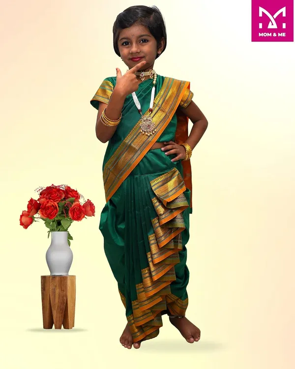 Green_Belgaon_Silk_Premium_&_Elegant_Nauwari_Saree_For_Girls