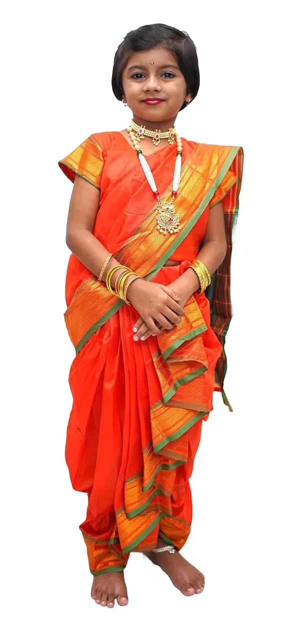 Orange_Belgaon_Silk_Premium_&_Elegant_Nauwari_Saree_For_Girls