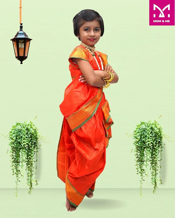 Orange_Belgaon_Silk_Premium_&_Elegant_Nauwari_Saree_For_Girls