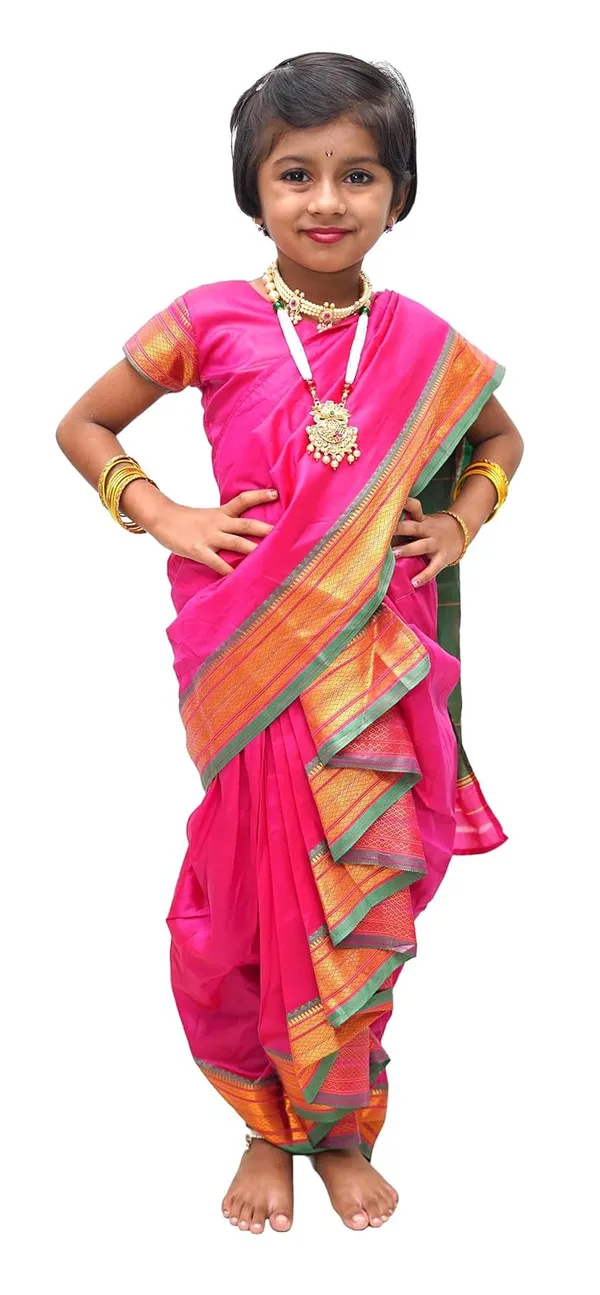 Pink_Belgaon_Silk_Premium_&_Elegant_Nauwari_Saree_For_Girls