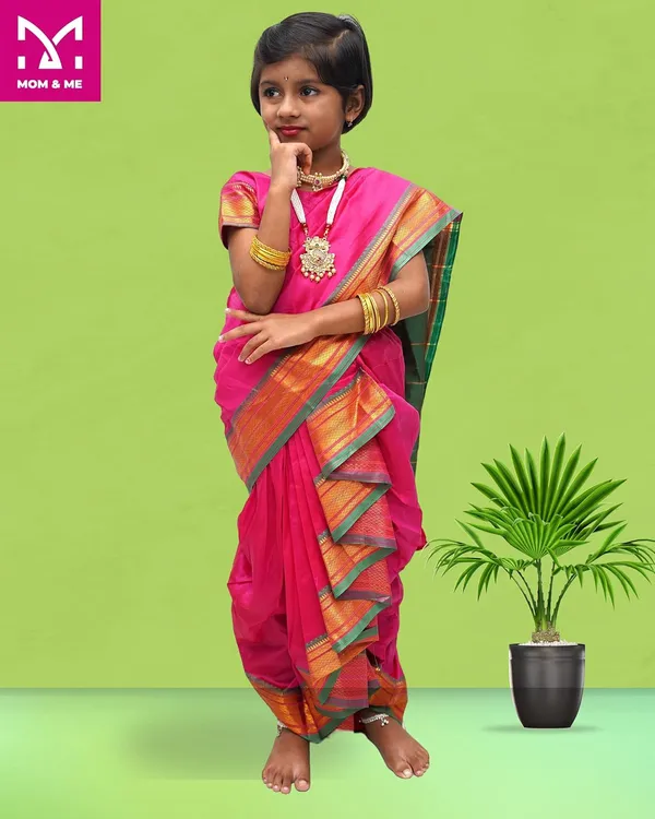 Pink_Belgaon_Silk_Premium_&_Elegant_Nauwari_Saree_For_Girls