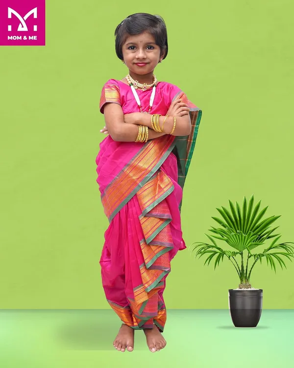Pink_Belgaon_Silk_Premium_&_Elegant_Nauwari_Saree_For_Girls