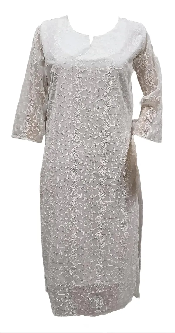 White_Georgette_Chikankari_Premium_&_Elegant_Kurta_For_Women