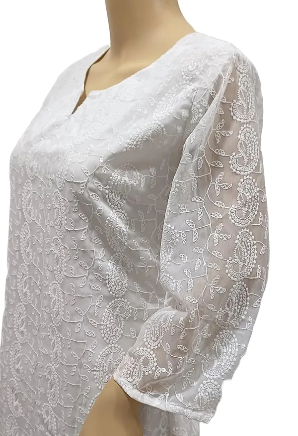 White_Georgette_Chikankari_Premium_&_Elegant_Kurta_For_Women