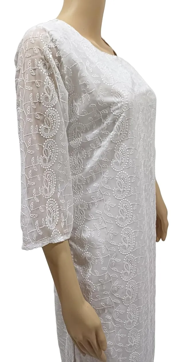 White_Georgette_Chikankari_Premium_&_Elegant_Kurta_For_Women