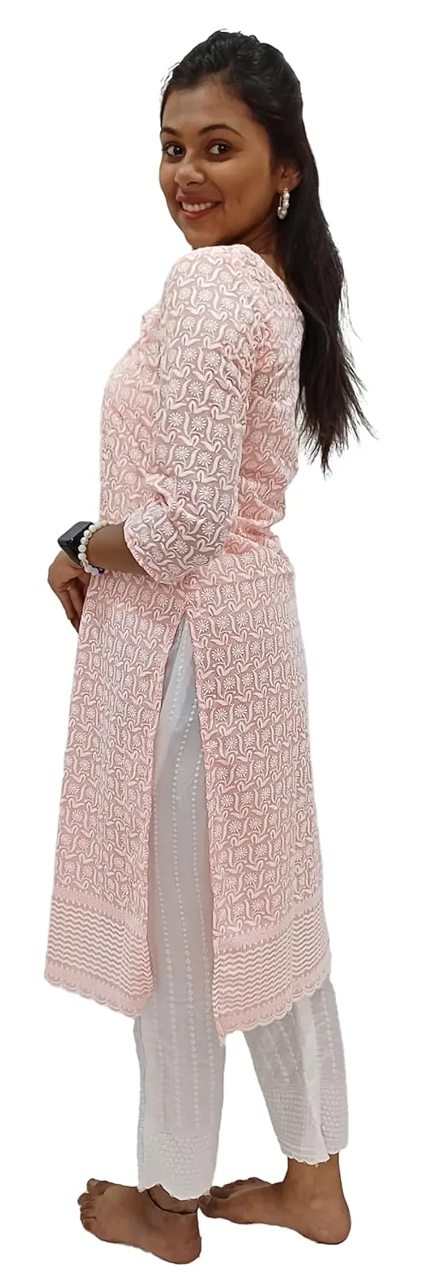 Peach_Georgette_Chikankari_Premium_&_Elegant_Kurta_For_Women
