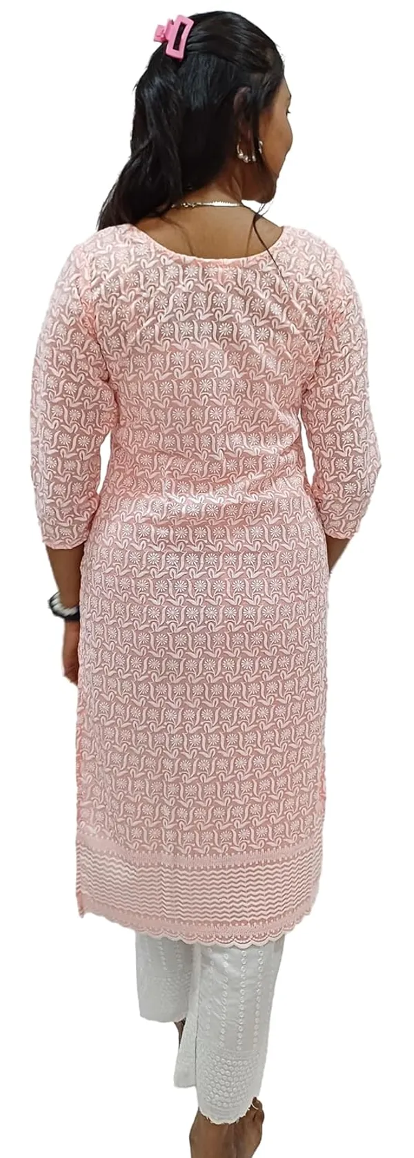 Peach_Georgette_Chikankari_Premium_&_Elegant_Kurta_For_Women