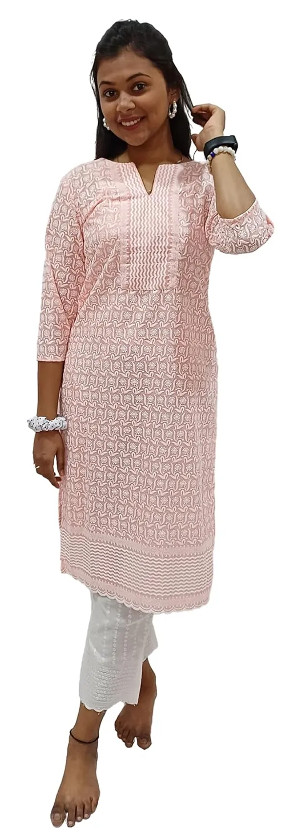 Peach_Georgette_Chikankari_Premium_&_Elegant_Kurta_For_Women