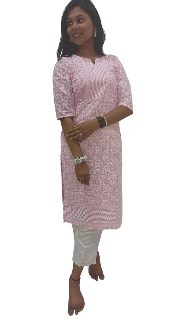 Pink_Georgette_Chikankari_Premium_&_Elegant_Kurta_For_Women