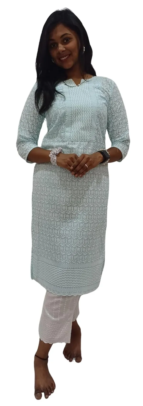 Sky_Blue_Georgette_Chikankari_Premium_&_Elegant_Kurta_For_Women