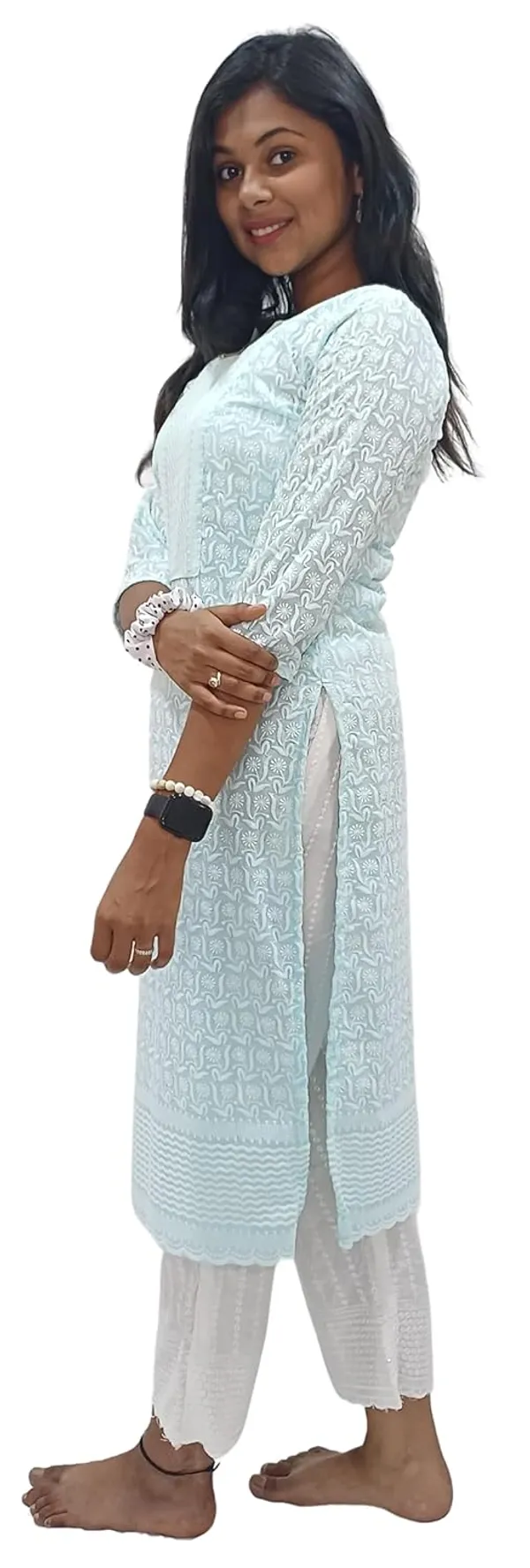 Sky_Blue_Georgette_Chikankari_Premium_&_Elegant_Kurta_For_Women