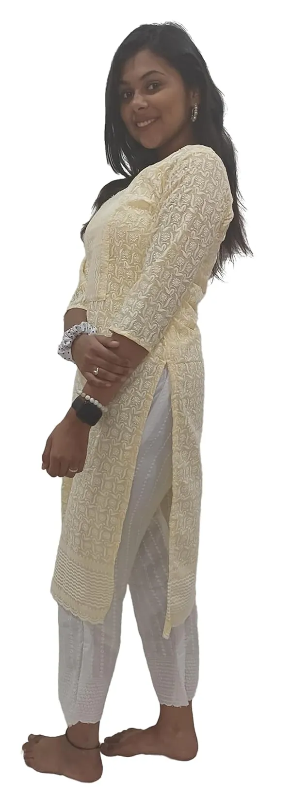 Yellow_Georgette_Chikankari_Premium_&_Elegant_Kurta_For_Women