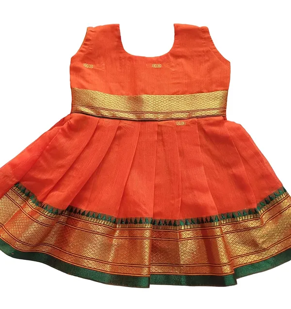 Orange_Cotton_Silk_Premium_&_Elegant_Frock_For_Girls