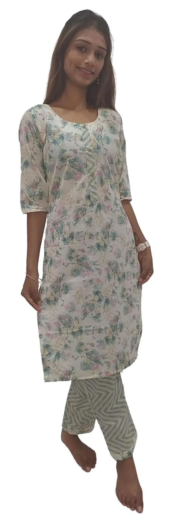 Cream_Pure_Cotton_Premium_&_Elegant_Kurta_With_Pant_Set_For_Women_(Pack_Of_2)