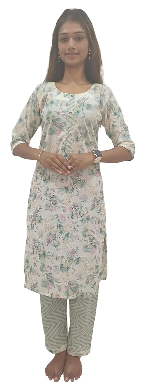 Cream_Pure_Cotton_Premium_&_Elegant_Kurta_With_Pant_Set_For_Women_(Pack_Of_2)