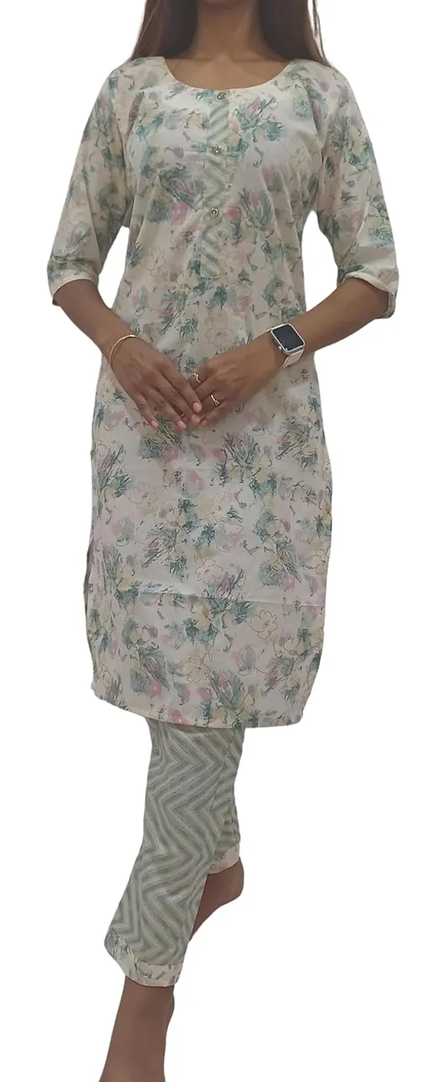 Cream_Pure_Cotton_Premium_&_Elegant_Kurta_With_Pant_Set_For_Women_(Pack_Of_2)