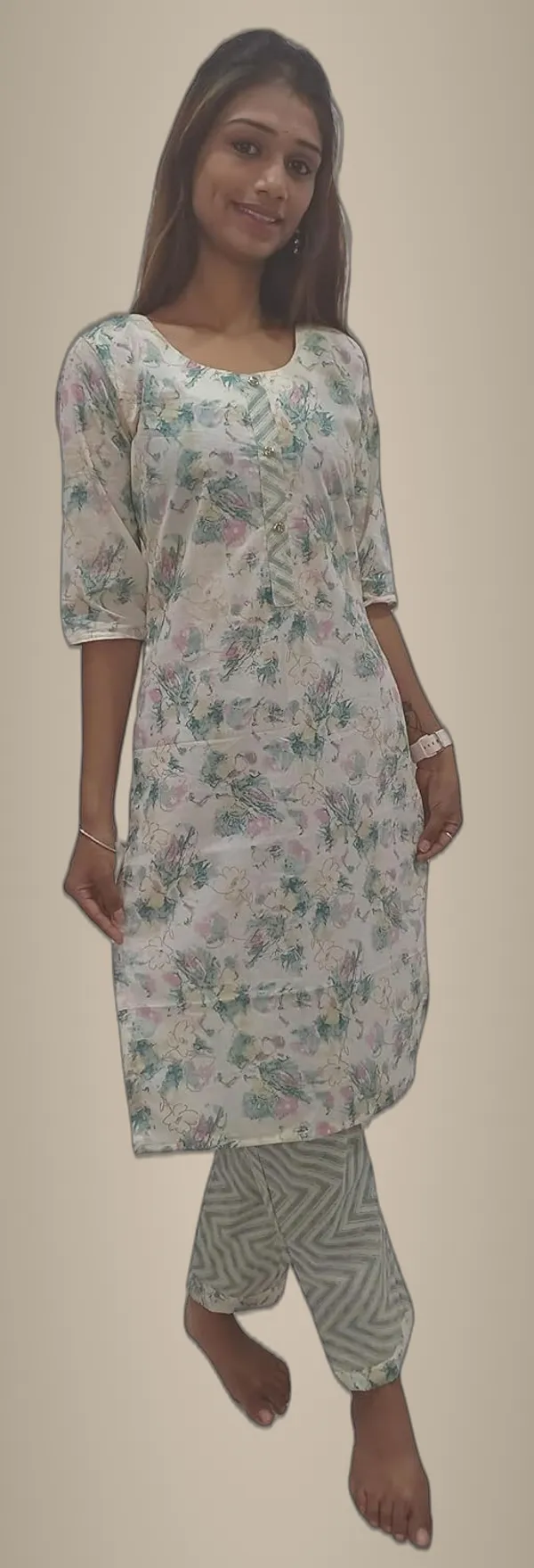 Cream_Pure_Cotton_Premium_&_Elegant_Kurta_With_Pant_Set_For_Women_(Pack_Of_2)