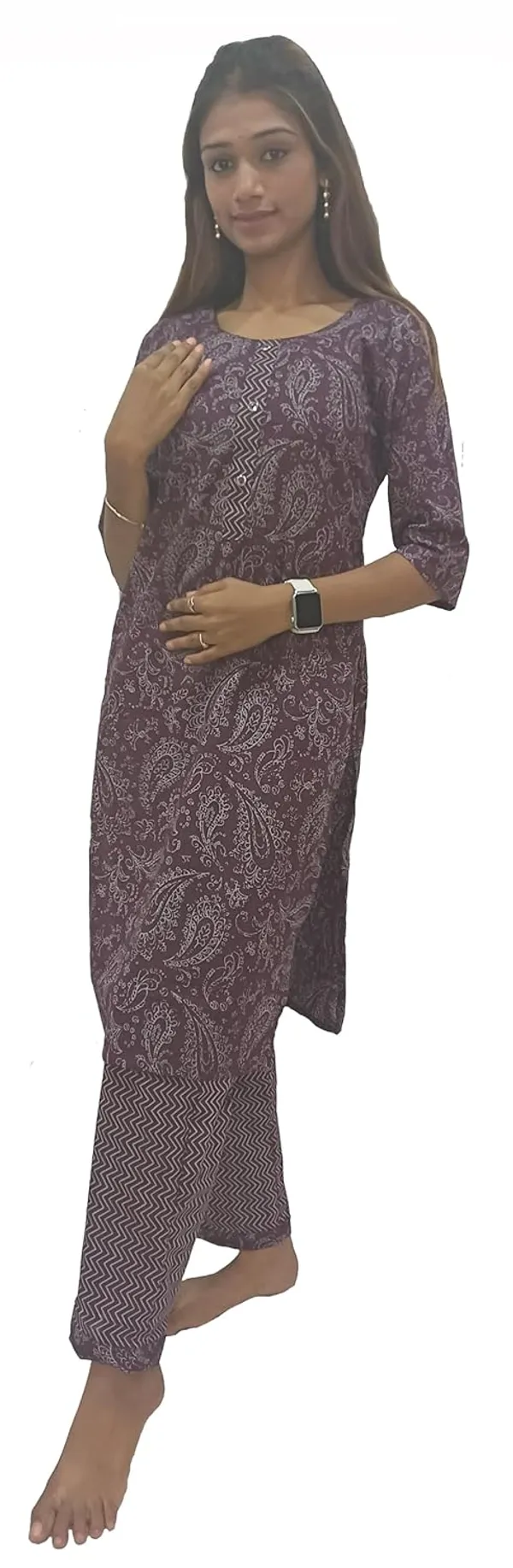 Wine_Pure_Cotton_Premium_&_Elegant_Kurta_With_Pant_Set_For_Women_(Pack_Of_2)