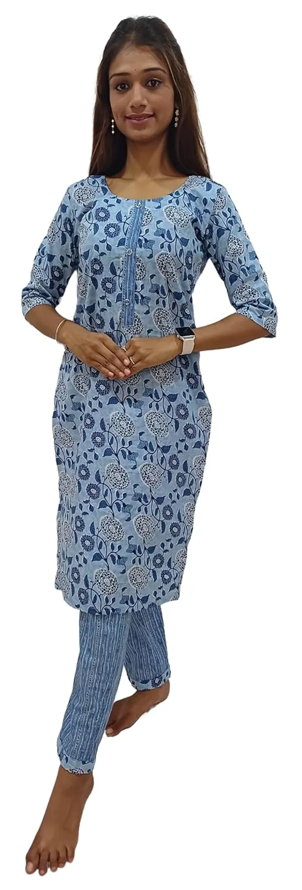 Light_Blue_Pure_Cotton_Premium_&_Elegant_Kurta_With_Pant_Set_For_Women_(Pack_Of_2)