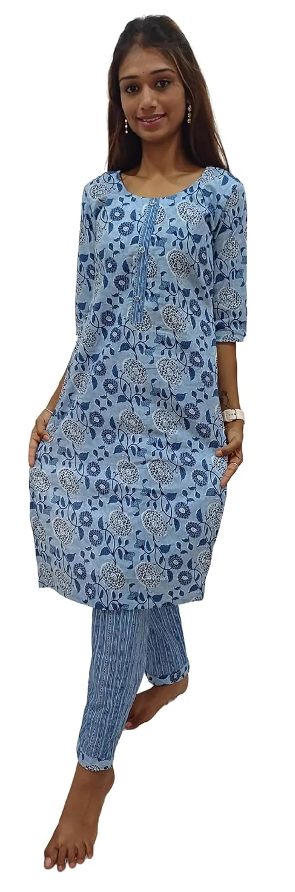 Light_Blue_Pure_Cotton_Premium_&_Elegant_Kurta_With_Pant_Set_For_Women_(Pack_Of_2)