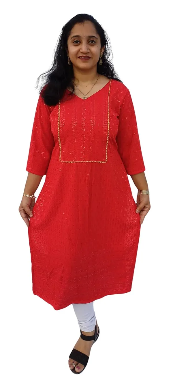 Red_Rayon_Chikankari_Premium_&_Elegant_Kurta_For_Women
