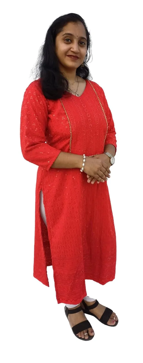 Red_Rayon_Chikankari_Premium_&_Elegant_Kurta_For_Women