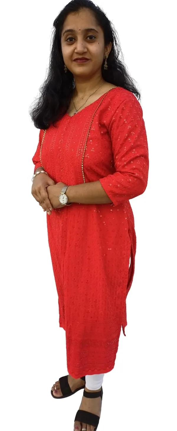 Red_Rayon_Chikankari_Premium_&_Elegant_Kurta_For_Women