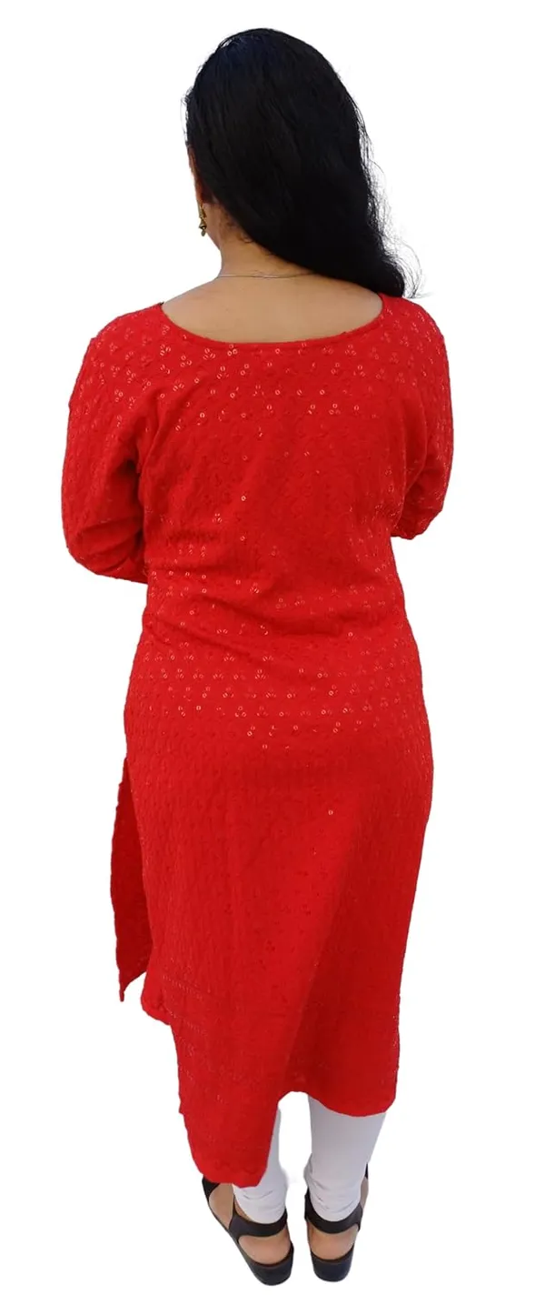 Red_Rayon_Chikankari_Premium_&_Elegant_Kurta_For_Women
