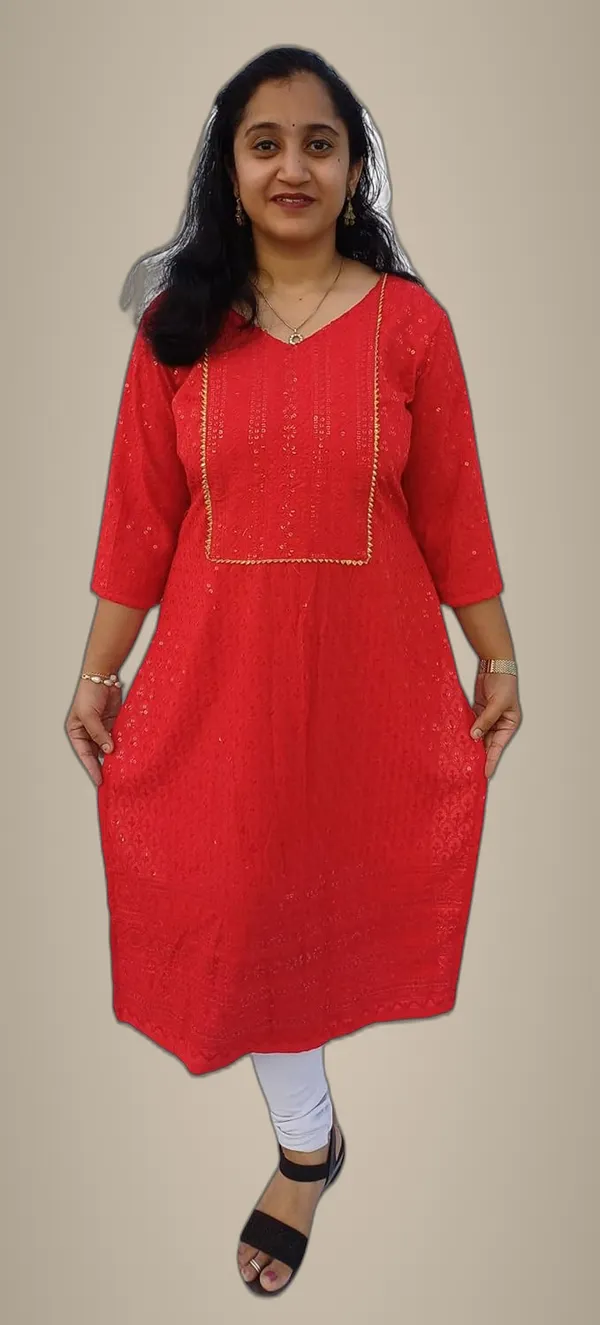 Red_Rayon_Chikankari_Premium_&_Elegant_Kurta_For_Women