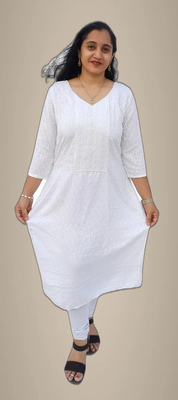 White_Rayon_Chikankari_Premium_&_Elegant_Kurta_For_Women