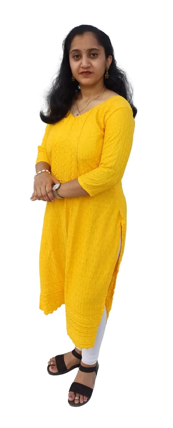 Yellow_Rayon_Chikankari_Premium_&_Elegant_Kurta_For_Women