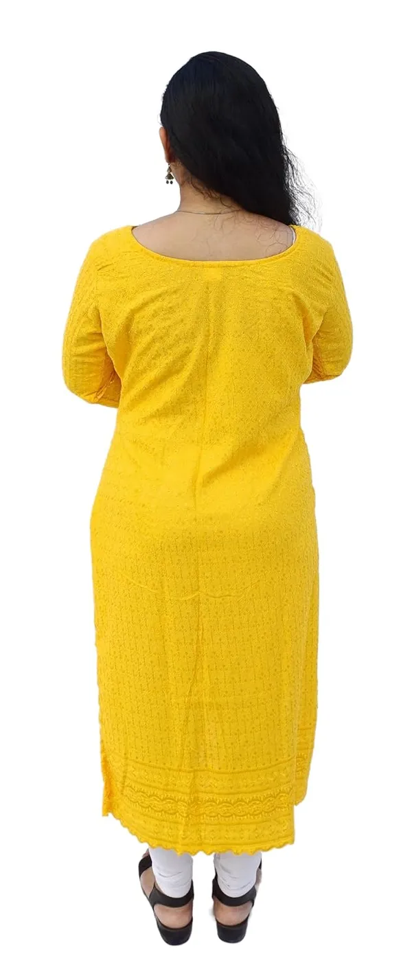 Yellow_Rayon_Chikankari_Premium_&_Elegant_Kurta_For_Women