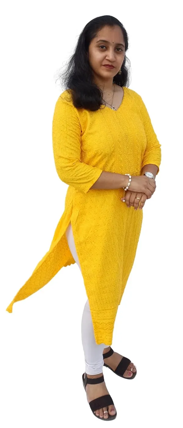 Yellow_Rayon_Chikankari_Premium_&_Elegant_Kurta_For_Women