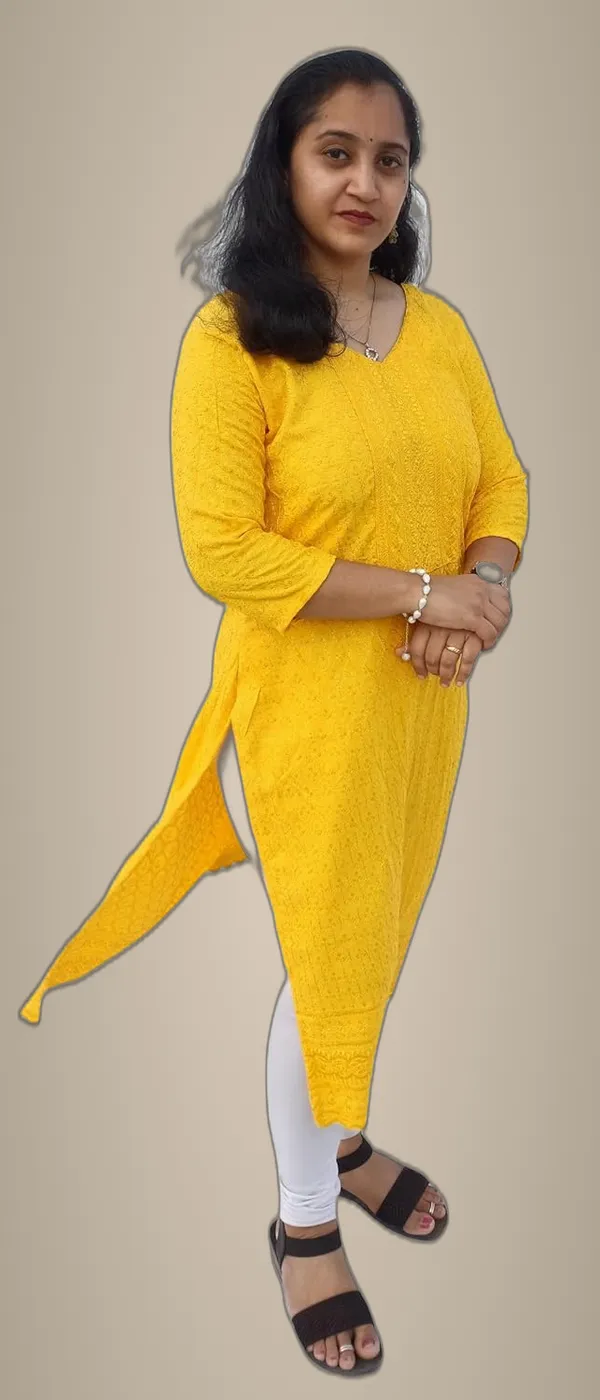Yellow_Rayon_Chikankari_Premium_&_Elegant_Kurta_For_Women