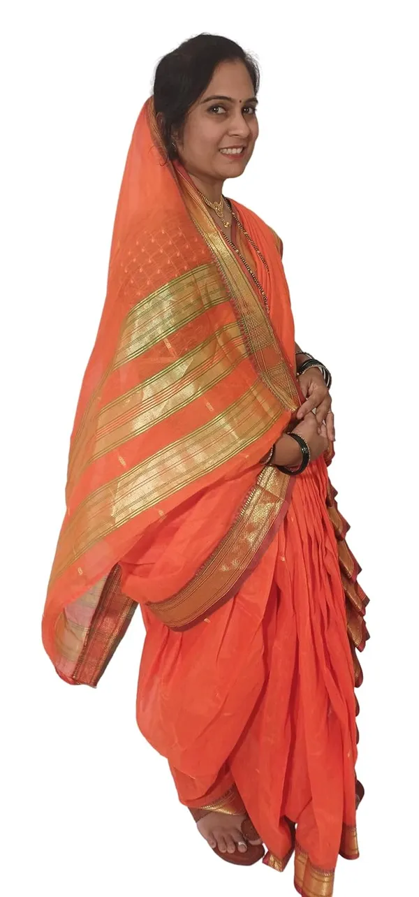 Orange_Acrylic_Pure_Cotton_Premium_&_Elegant_Mastani_Nauwari_Saree_With_Blouse_Piece_For_Women