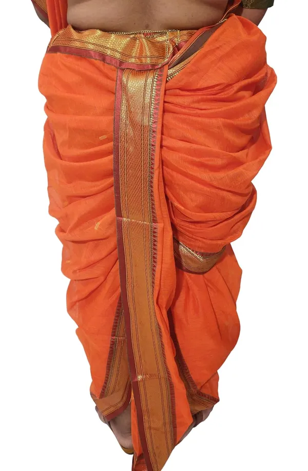 Orange_Acrylic_Pure_Cotton_Premium_&_Elegant_Mastani_Nauwari_Saree_With_Blouse_Piece_For_Women