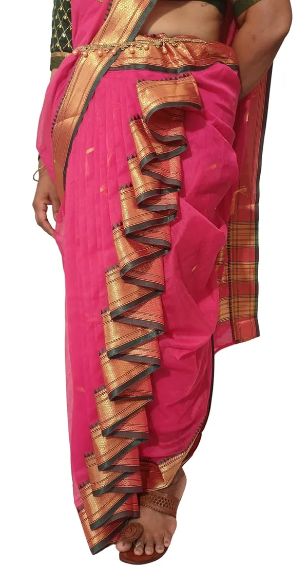 Pink_Acrylic_Pure_Cotton_Premium_&_Elegant_Mastani_Nauwari_Saree_With_Blouse_Piece_For_Women