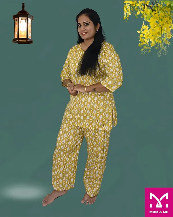 Yellow_Cotton_Premium_&_Elegant_Kurta_&_Pyjama_Co-Ord_Set_For_Women