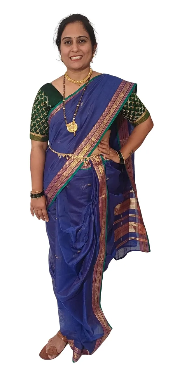 Blue_Acrylic_Pure_Cotton_Premium_&_Elegant_Peshwai_Nauwari_Saree_Without_Blouse_Piece_For_Women