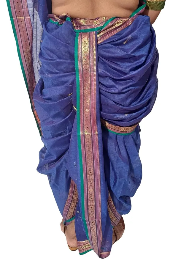 Blue_Acrylic_Pure_Cotton_Premium_&_Elegant_Peshwai_Nauwari_Saree_Without_Blouse_Piece_For_Women