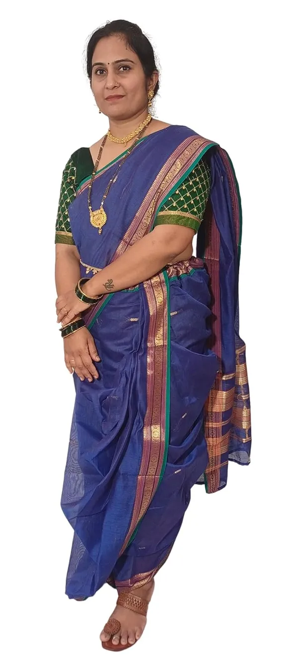 Blue_Acrylic_Pure_Cotton_Premium_&_Elegant_Peshwai_Nauwari_Saree_Without_Blouse_Piece_For_Women