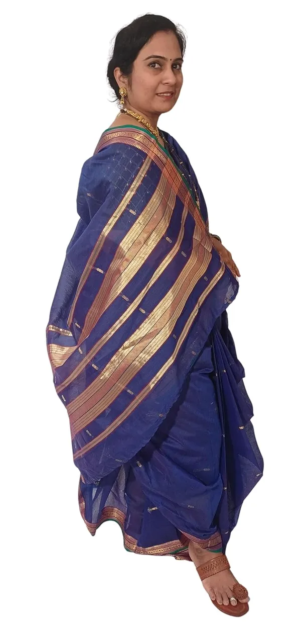 Blue_Acrylic_Pure_Cotton_Premium_&_Elegant_Peshwai_Nauwari_Saree_Without_Blouse_Piece_For_Women
