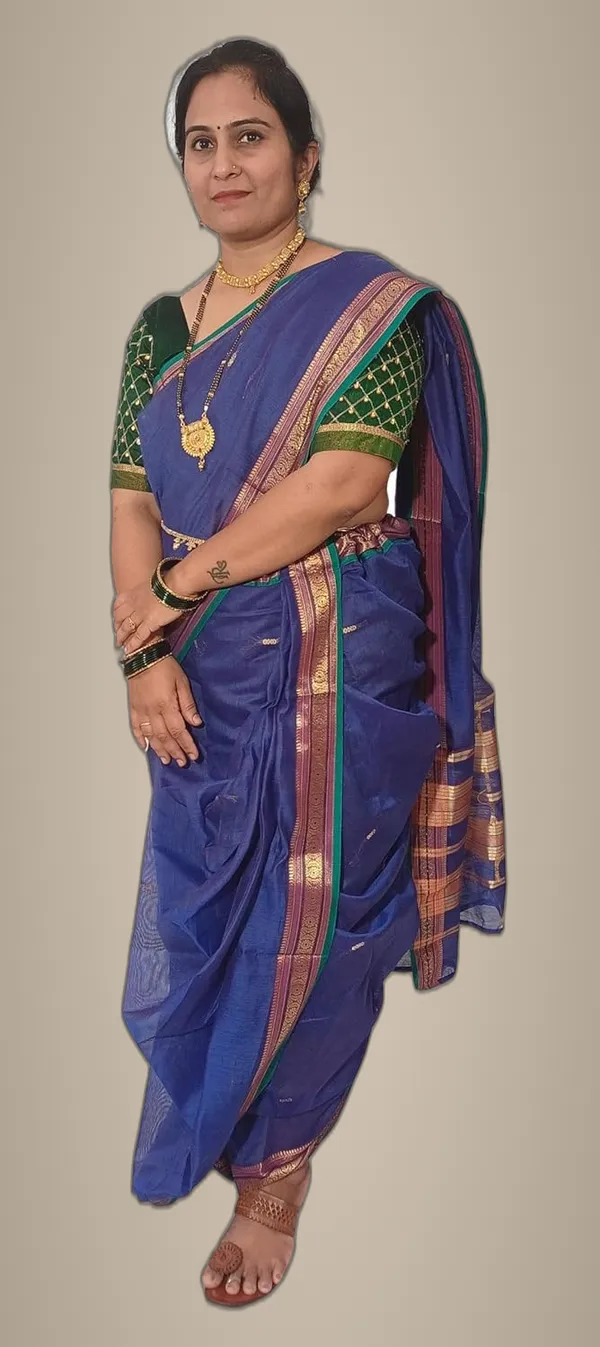 Blue_Acrylic_Pure_Cotton_Premium_&_Elegant_Peshwai_Nauwari_Saree_Without_Blouse_Piece_For_Women